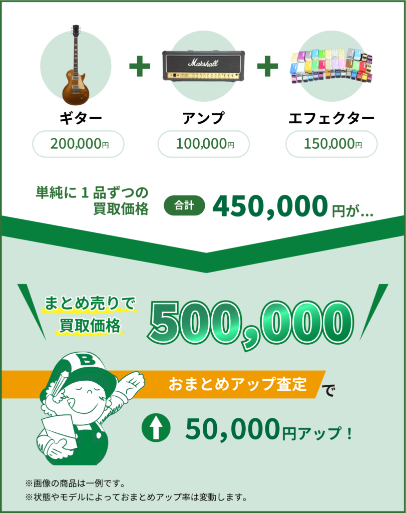 ギター買い取りはおまとめアップ査定がお得です